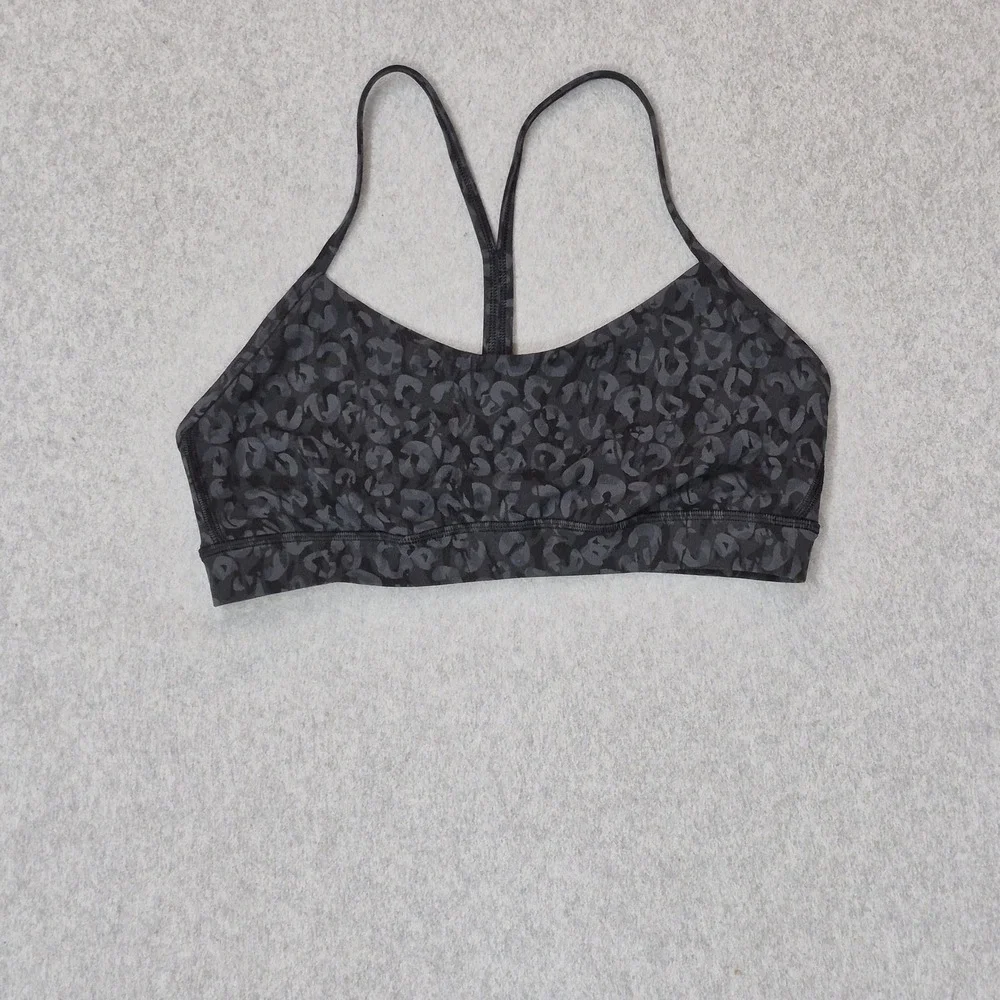 Lululemon Women Sports Bra 10 Black Flow Y Animal Print Wireless Racerback